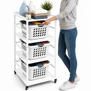 4-Tire Laundry Basket Holder Storage Shelf, Metal Stackable Laundry Sorter