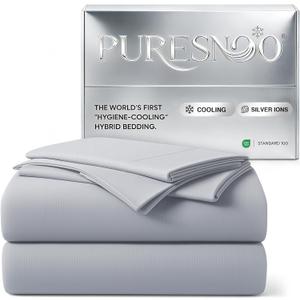 Cooling Sheet Set, Breathable & Ultra-Soft Silver Infused Bed Sheets Set for Hot Sleeper, Silky Smooth with Self-Cleaning Silver Yarn That Stays Fresh 3X Longer for Sensitive Skin (King, Gray)