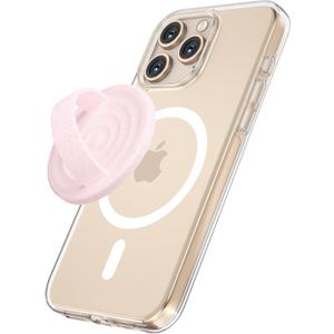 Magnetic Phone Grip Holder Compatible with MagSafe, Ultra Thin Silicone Finger Loop Ring Magnetic Grips for Back of Phone for iPhone Pro Max/Plus/16/15/14/13/12 Series, Pink Sparkle