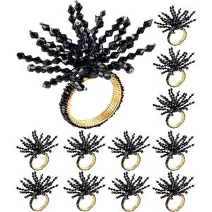 12-Pcs Decorative Napkin Rings - Beaded Serviette Ring Napkin Holders for Summer Beach Wedding Ocean Coastal Nautical Holiday Party Home Table Dcor (Black) - CLEENTABLE