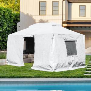 Domi 12'x14' Universal Winter Gazebo Cover - All Season Waterproof Enclosed Cover with Sidewalls and Mesh Windows, White