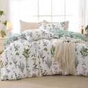 MUXHOMO Duvet Cover King Size, Reversible Floral Green Duvet Cover Set with Zipper Closure, 3 Pieces Botanical Patterns Soft Microfiber Bedding Set with 4 Ties (90"x104", 2 Pillow Cases) (04 - Green Flower (No Comforter))