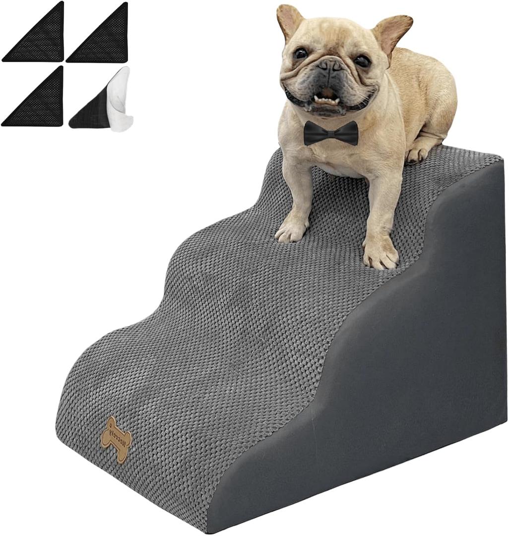 Dog Stairs to high beds, 3-Step Small Large Dog Steps for Couch/ Bed, 2 3 4 5 Step Dog Pet Stairs & Steps for Small Dogs and Cats, with Non-Slip Sticker Balanced Dog ramp Indoor Step, 30D Grey