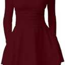 XXTAXN Women's Sexy Crew Neck Long Sleeeve Flowy Hem Cocktail Club Corset Mini Dress with Side Pocket L