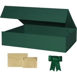 YINUOYOUJIA Gift Boxes 13.8x10.5x3 Inch, Large Gift Box with Lids, Ribbon and Card, Green Collapsible Shirt Boxes, Wrapping Gifts for Scarves, Gloves, Jewelry, Candy, Baby Clothes