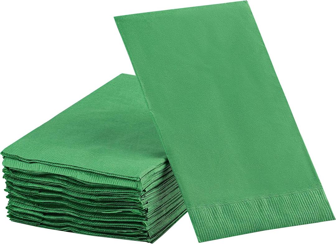 Dinner Napkins Disposable Guest Towels, Green Beverage Napkins Soft and Absorbent Paper Napkins Dinner Size for Party, Wedding, 8 x 4.5 2 Ply Party Napkins, Pack of 40 - by Amcrate