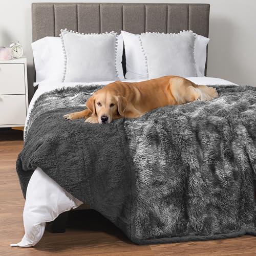 PetAmi Waterproof Dog Blanket for Large Dog, Calming Pet Blanket Bed Couch Cover Protector, Washable Sherpa Faux Fur Throw for Sofa Furniture Protection, Soft Fluffy 60x80 Tie-Dye Gray