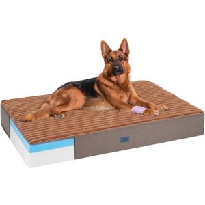 Veehoo Orthopedic Memory Foam Dog Bed, 7 Inch Thick Extra Large XXL Dog Bed for Senior Dogs with Ultra-Soft Fluffy Surface, Waterproof Liner, Removable Washable Cover and Non-Slip Bottom, 52"x36"x7" (Brown)
