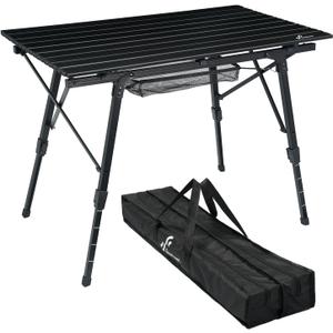 Sportneer Camping Tables That Fold Up Lightweight, Adjustable Height Aluminum Folding Table with Top Mesh Layer, Roll Up Camping Table for Outdoor Camp Picnic Beach RV Backyards Kitchen BBQ (Black)