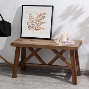 Wnutrees 30" Farmhouse Wood Bench, Rustic Solid Wood Entryway Bench Seat with Double X-Structure for Dining Room, Living Room, Hallway, Structural Stability, Natural