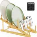 Bamboo Dish Drying Rack,Plate Holders for Displaying,Kitchen Organizer,Plate Rack Organizer with Natural Bamboo,Holds Plates, Bowls, Cups & Cutting,Boards-Dish Rack for Countertop & Cabinets
