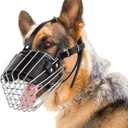 German Shepherd Muzzle for Medium Large Dog, Metal Basket Muzzle for Dogs with Adjustable Leather Straps, Steel Basket Wire Cage Muzzles for Large Dogs Biting Chewing Barking