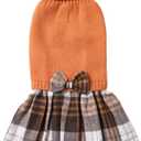 Orange Knitted Dog Sweater Dress, Dog Sweaters for Small Dogs Girl, Maltese Cat Apparel, Small (S) (Small (Pack of 1), Orange Preppy Plaid)