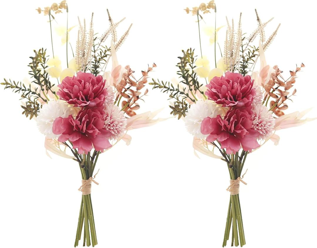 2PCS Artificial Silk Rose Flowers for Home Decoration Fake Floral Bridal Bouquet Wedding Arrangement Coffee Table Centerpieces Flower Decor Props (Rose Peony)