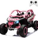 2 Seater Ride on UTV Car, Licensed Can-Am Electric Off-Road Car, 4WD Kids Truck w/Remote Control, 2 * 24V 7AH Batteries, 4 * 200W Motor, 23" Large Seat, EVA Tires, Spring Suspension (Pink)