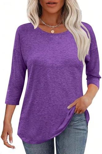 Kancystore Womens 3/4 Length Sleeve Tops Casual Loose Fit Tunic Shirts Crewneck Basic Tees Size S