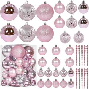 Christmas Ball Ornaments for Christmas Decorations - 41 Pieces Xmas Tree Pink Shatterproof Ball Ornaments with Hanging Loop for Holiday and Party Decoration