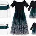 PATPAT Family Matching Outfits Dresses and Sweatshirt Fall Winter Off Shoulder Dresses and Long Sleeve Sweatshirt (3-6 Months, Green)