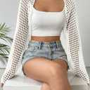 Women's Lightweight Crop Cardigan Crochet Knit Long Sleeve Bolero Shrug Sweater, Size XL
