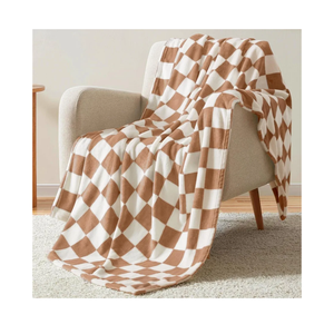 Homelike Moment Checkered Blanket Twin Size, Brown Checkerboard Grid Soft Fluffy Fleece Twin Blanket, Fuzzy Cozy Plush for Couch, Comfy Warm Lightweight for Bed (Khaki Cream,60x80'')