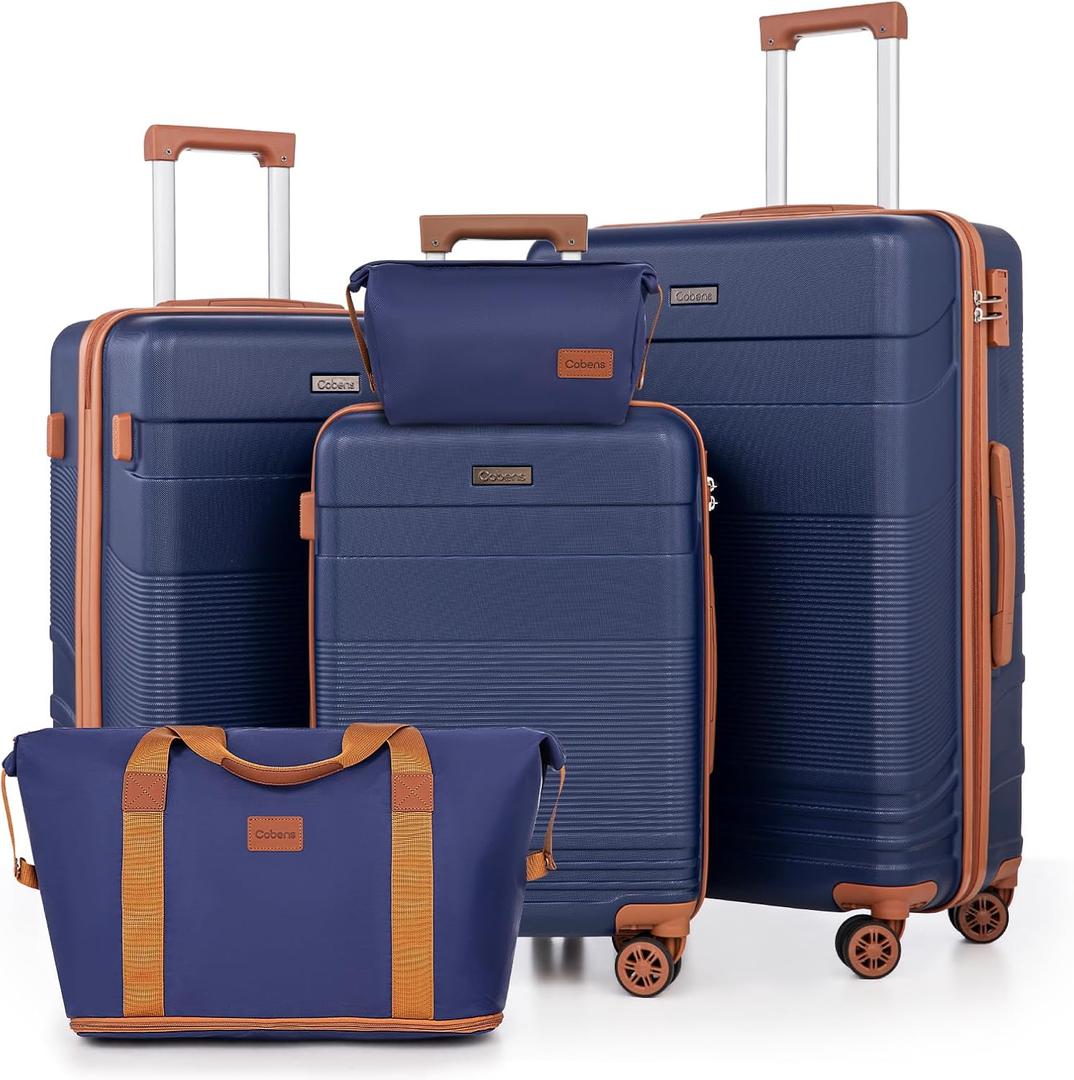 Luggage Sets 5 Piece with Spinner Wheels, Lightweight Hardshell Suitcases Set with Lock for Men and Women, Carry on Luggage Travel Set with Durable ABS Hard Case (DarkBlue)