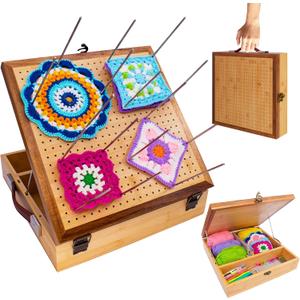 OCPO HOME 15" Crochet Blocking Board with Drawer & 20 Pegs, Granny Square Blocking Board Kit, Blocking Boards for Crochet Projects, Ideal Crocheting Gifts for Crocheters