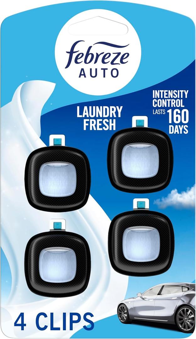 Febreze Car Air Freshener Vent Clip Laundry Fresh Scent, .07 oz. Car Vent Clip, Pack of 4