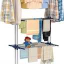 Bigzzia Clothes Drying Rack, 67.7 Inch Laundry Drying Rack with Foldable Base, 4 Tier Stainless Steel Drying Rack Clothing, Movable Laundry Rack for Indoor Outdoor-Blue
