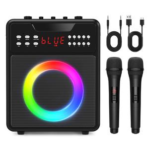 Karaoke Machine for Adults, Portable Karaoke Machine with 2 Wireless Microphones, Portable Speaker with LED Lights Supports USB, Aux in, TF Card for Party and Outdoor Event
