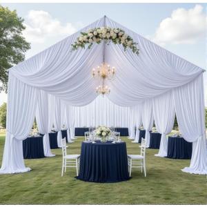 4 Panels 5x40ft White Ceiling Drapes for Wedding, Wrinkle Free Thick Polyester 40ft Long Canopy Tent Ceiling Draping Curtains Arch Drapery for Birthday Party Event Venue Decoration