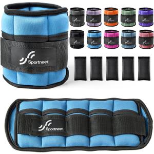 Sportneer Adjustable Ankle Weights Set - 1 Pair (2-10 lbs) Removable Sandbags for Women & Men, Comfortable Neoprene Leg Weights for Walking, Running, Pilates, Yoga, Home Workout & Physical Therapy