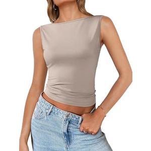 Imily Bela Womens Going Out Casual Tank Tops 2025 Trendy Summer Basic Sleeveless Backless T Shirts Cute Slim Fit Y2K Tee, Pack of 2