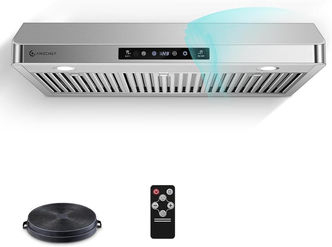 36" Under Cabinet Range Hood, 700CFM Powerful Kitchen Vent Hood with 3-Speed Exhaust Fan Touch/Remote/Gesture Controls,LED Lights, Timer Setting & Dishwasher-Safe Baffle Filters, Dual Fans