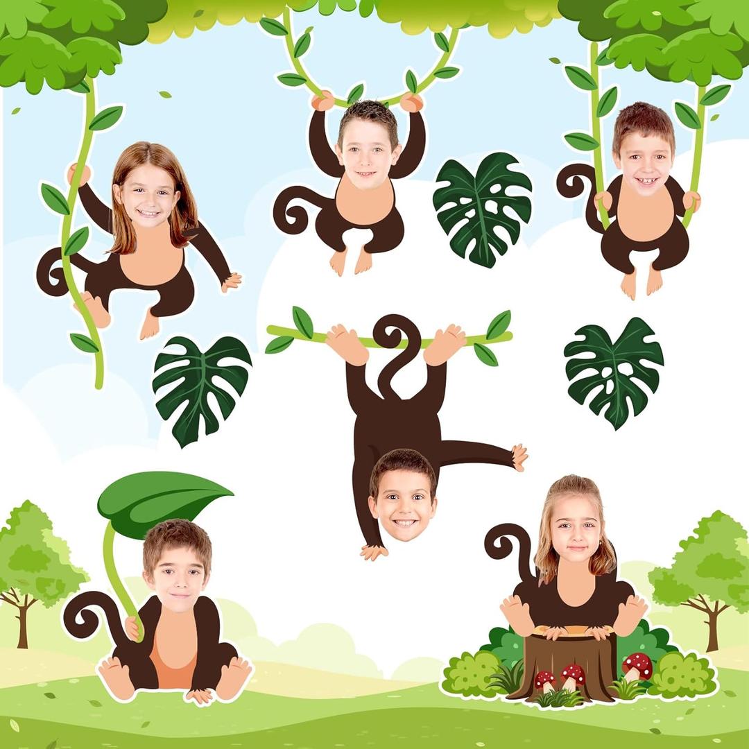 90 PCS Monkey Cutouts Monkey Paper DIY Photo Picture Crafts with 200 PCS Glue Points Jungle Animal Bulletin Board Decorations for Kids Classroom Birthday Jungle Theme Party Decor