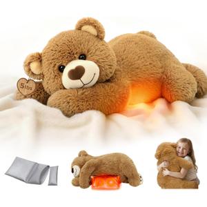 Mewaii Weighted Stuffed Animals for Adults & Kids, 2-5 lbs - 23" Heatable Coolable Bear Plush, Microwavable Adjustable Removable Inner Pad, Realistic Hug Comfort Gift (Brown)