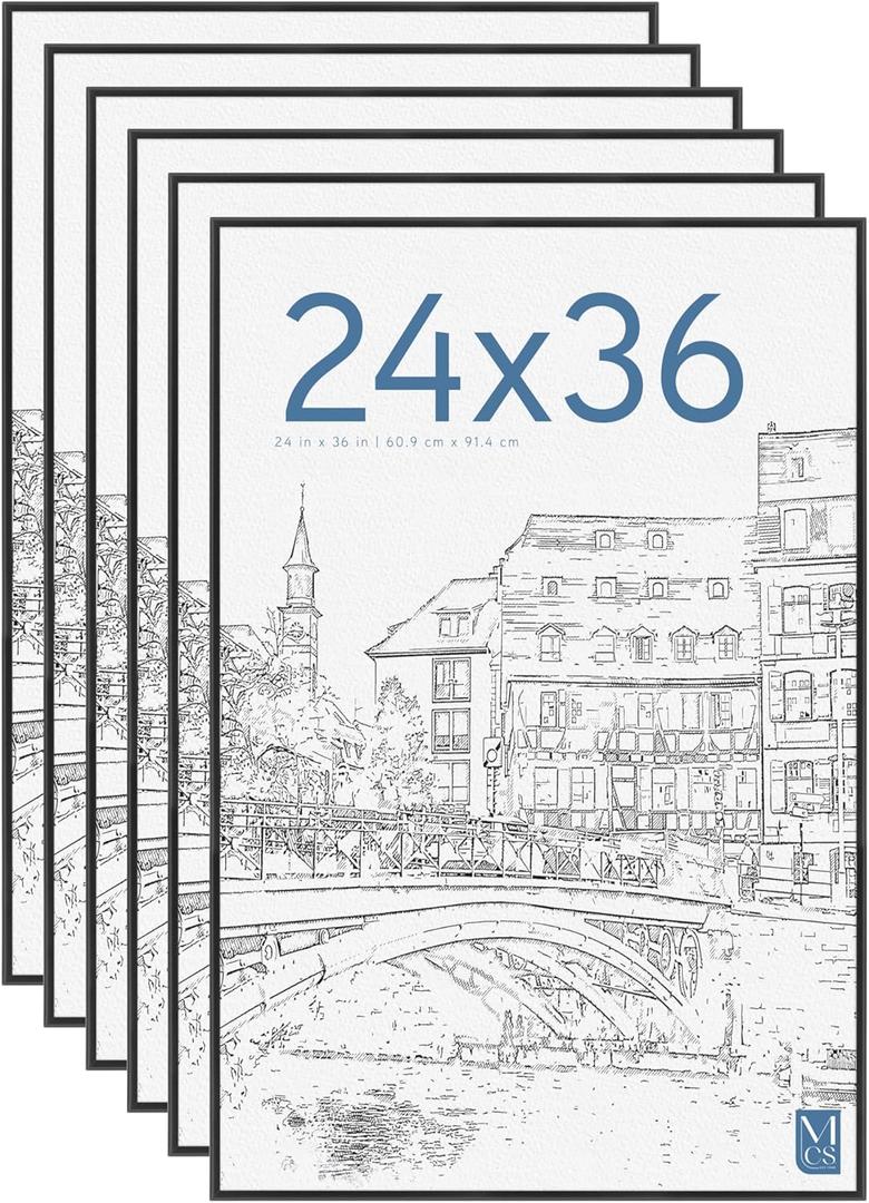 MCS Original Poster Frame 24"x36" Black Lightweight Vertical & Horizontal Wall Hanging Large Picture Frame for Posters, Art Prints & Gallery Wall (4-Pack)