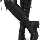 CouieCuies Black Thigh High Boots For Women Platform Over The Knee High Boots Lug Sole Comfortable Stretch Boots 42