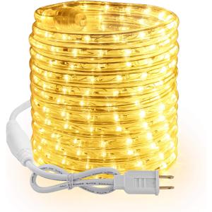 Brizled Warm White Rope Lights, 18ft 216 LED Rope Lights Waterproof, 120V Plugin White Christmas Light Connectable with Clear PVC Tube, Indoor/Outdoor Decorative Tube Light for Backyards, Garden Patio