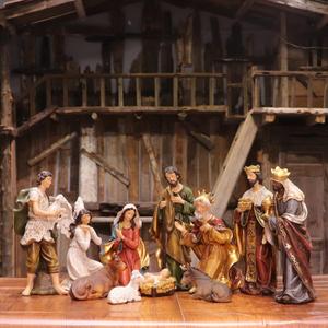 Zayton Nativity Set Christmas Indoor 11 Piece 5 inch Scene Figurines Statue Jesus Manger Christmas Crib Ornament Church Xmas Gift Home Decoration (Green)