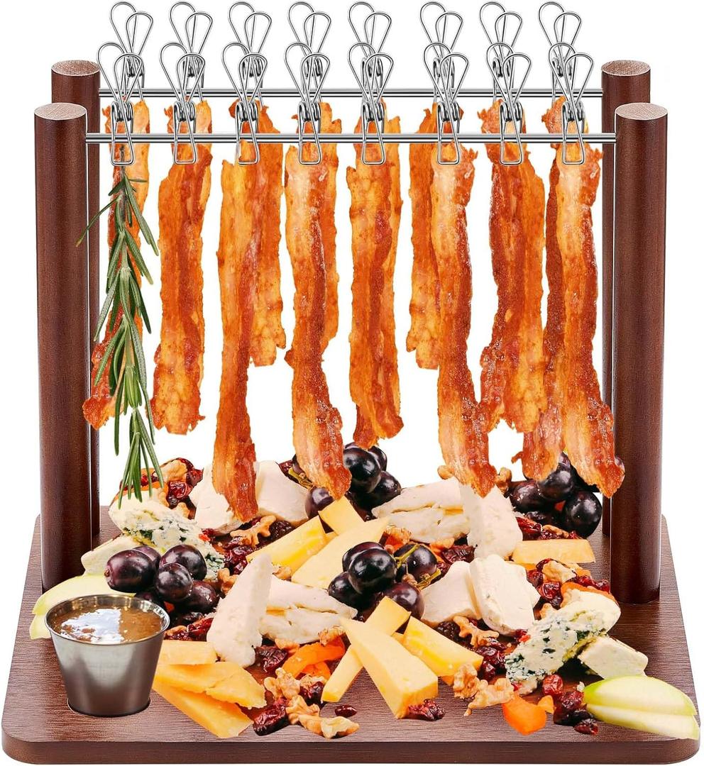 Wonderjune 2 Rows Bacon Rack Tray 13 Inch Bacon Display Holder Simple, Quick, and Easy to Use Serving Dishes for Wedding Home House Warming Gifts