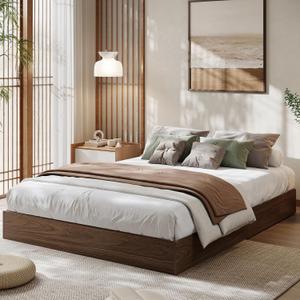 IDEALHOUSE California King Bed Frame, Floor-Standing Platform Design with Wooden Slats, Modern Minimalist Low-Profile Style, Easy Assembly for Bedroom, No Box Spring Needed, Walnut Wood