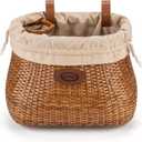 CXWXC Bike Basket - Handmade Rattan Bike Baskets for Girls Women - Front Bicycle Bike Basket with Coffee Cup Holder for Beach Cruiser, Scooter, Ebike