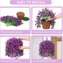 INXUGAO Artificial Hanging Flowers Plants with Basket for Outdoors, Realistic Faux Silk Daisy Flower Eucalyptus for Spring Decor, UV Resistant Fake Plants for Porch Patio Yard Balcony, Violet