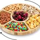 Dicunoy Divided Serving Dish Tray, 13'' Bamboo Rotatable Veggie Fruit Platter, Lazy Susan Relish Sectional Snack Container Bowls with 6 Compartments for Candy, Appetizer, Nuts, Parties