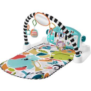 Fisher-Price Baby Activity Mat Glow and Grow Kick & Play Piano Gym, Portable Musical Toy with Smart Stages Learning, Ages 0+ Months, Blue, Queens English Version, HWY58