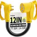 30 Amp to 50 Amp RV Adapter 3 Prong 12 Inch, NEMA TT-30P Male to NEMA 14-50R Female, Heavy Duty RV Electrical Adapter Cord for Camper, STW 10AWG 30A 125V 3750W, Yellow, ETL Listed