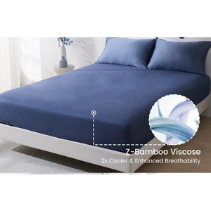 ZonLi Cooling Fitted Sheets,100% Rayon Derived from Bamboo Cooling Fitted Sheet Queen Size for Hot Sleeper, Deep Pocket Up to 22", Soft Bed Sheets, Hotel Silky Bedding Set, Blue Ashes