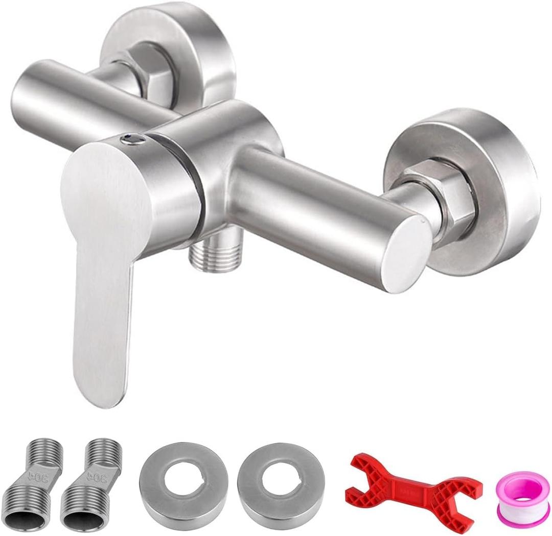 Stainless Steel Wall Mounted Shower Faucet Shower Mixer Manual Control Plumbing Valve Switch Bathroom Tap for Cold and Hot Water