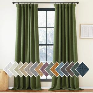 NICETOWN Thick Room Darkening Faux Linen Forest Green Curtains for Bedroom, Pinch Pleated Light Blocking Thermal Insulated Sound Reducing Window Treatments for Living Room, W50 x L84, 2 Panels