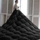 KAKABELL Pinch Pleat Goose Down Feathers Fiber Comforter Palatial King Size All Season-Ultra Soft and Cozy Noiseless Duvet Insert with Egyptian Cotton Blend Cover,Fluffy Warm Comforter Black,120"X98"